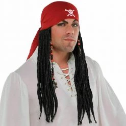 Fun World Pirate Bandana Scarf With Wig Jack Sparrow Caribbean Hair Beads LADIES MENS Wigs