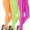 Smiffy's 80s Disco Spandex Leggings Ladies Costume Fluoro Neon Pink Green Orange Costume Accessories
