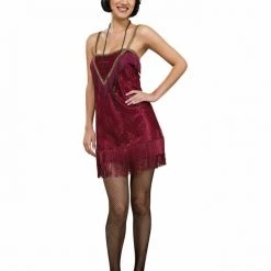 Rubie's 20s Jazz Diva Burgundy 1920s Flapper Dress Ladies Costume & Feather Headband