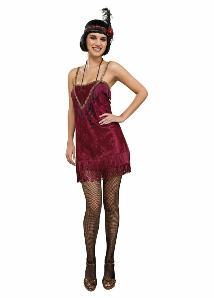 Rubie's 20s Jazz Diva Burgundy 1920s Flapper Dress Ladies Costume & Feather Headband 1 Rubie's 20s Jazz Diva Burgundy 1920s Flapper Dress Ladies Costume & Feather Headband