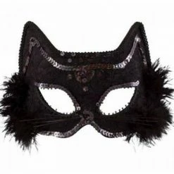 Balloon Agencies Black Fancy Cat Marabou Ladies Masquerade Mask Costume Accessories