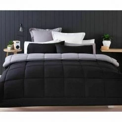 Kmart Reversible Black Grey Comforter Bed Quilt & Pillowcase Single Double Queen King Home & Garden