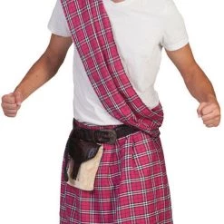 Morris Highlander Plaid Kilt Scottish Men's Adult Costume Pom Pom Hat Fancy Dress
