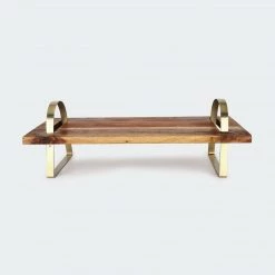 Kmart Home & Garden Wooden Rectangle Grazing Cheese Platter Serving Stand Tray Gold Coloured Handle