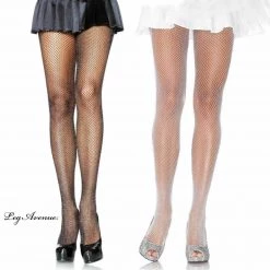 Tomfoolery Leg Avenue Glitter Fishnet Pantyhose Tights White Or Black With Silver Sparkle Costume Accessories