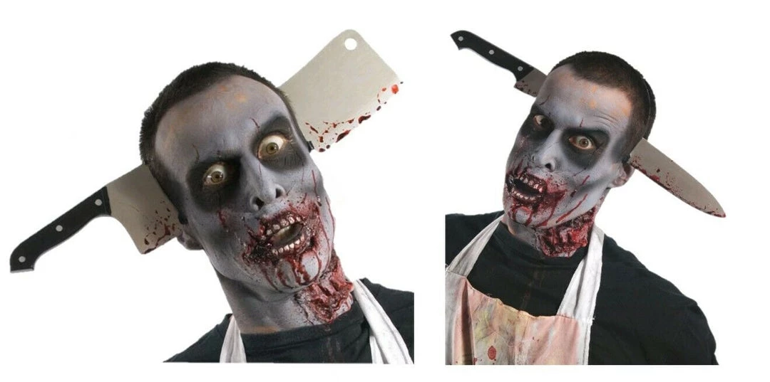 Rubie's Zombie Kitchen Knife Cleaver Through Head Headband Halloween Costume Accessory Halloween Costumes 1 Rubie's Zombie Kitchen Knife Cleaver Through Head Headband Halloween Costume Accessory Halloween Costumes