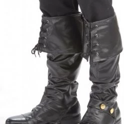 Sweidas Deluxe Pirate Santa Boot Covers Black Vinyl Boot Tops Lace Up Tops