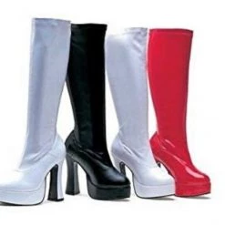 Morris Costumes Costume Accessories ChaCha Platform Zip Up Knee High Boots 60s Costume Shoes | Black Red White