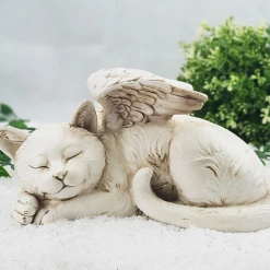 MALMAR Home & Garden Pet Cat Memorial Sleeping Angel Cat Gravestone Statue Indoor Outdoor