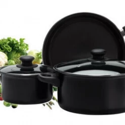 Kmart Home & Garden 3 Piece Non-stick Cookware Set 3 X Saucepan Pots Pans Set With Glass Lids Black