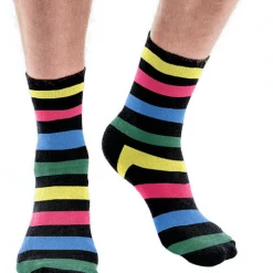 JD Party Mens Womens Crew Socks Rainbow Stripe Bright Coloured Socks 4 Pairs Or 1 Pair Costume Accessories
