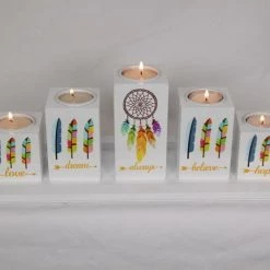 MAL 40cm Follow Your Dreams 5pce Tealight Candle Set W/ Dream Catcher & Feathers Home & Garden