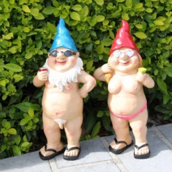 Funny Naked Rude Naughty Garden Gnomes Statues Male Drinking Beer Female Wine Home & Garden