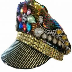 Sweidas Burning Man Sequins Gemstone Festival Costume Hat Mardi Gras Multicolour Costume Accessories