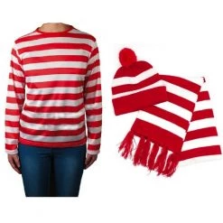 JD Party Costumes Where's Wally Costume Dress Up Book Week Red White Stripe Swans French Mystery