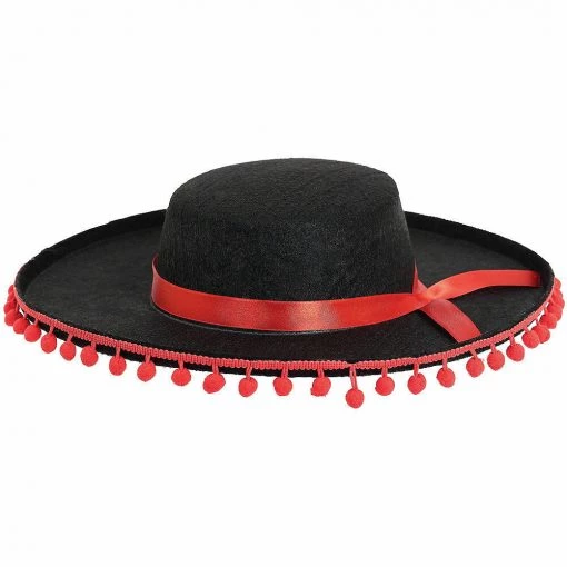 Balloon Agencies Costume Accessories Adult Black Spanish Hat With Ball Fringe