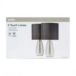 Kmart Set 2 Stylish Modern Touch Table Desk Bedside Lamps Black Silver Base Home Decor