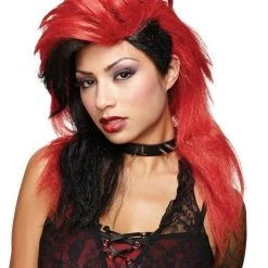 Unbranded Wicked Desire Red & Black Shaved Sides Rave Mohawke Ladies Costume Wig Wigs