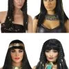 Rubie's Queen Ancient Black Cleopatra Ladies Wig With Braid Bangs And Headband