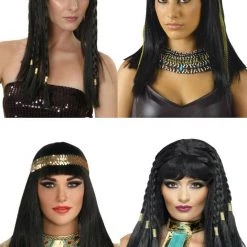 Rubie's Queen Ancient Black Cleopatra Ladies Wig With Braid Bangs And Headband