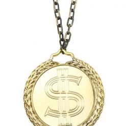 Tomfoolery Dollar Sign Jumbo Necklace Gangster Pimp Hip Hop Medallion Gold Chain Costume