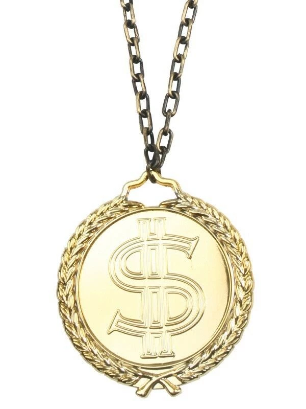 Tomfoolery Dollar Sign Jumbo Necklace Gangster Pimp Hip Hop Medallion Gold Chain Costume 2 Tomfoolery Dollar Sign Jumbo Necklace Gangster Pimp Hip Hop Medallion Gold Chain Costume