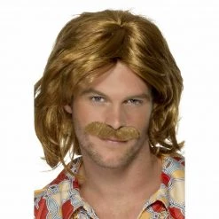 Smiffys Men's 70's Super Trouper Wig & Moustache 60's 80's Disco Stud Retro Costume