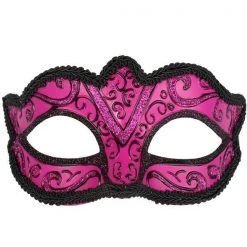 Tomfoolery Burlesque Glitter Masquerade Mask With Black Braiding & Ribbons