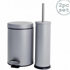 Kmart Bathroom Pedal Bin & Discreet Toilet Brush / Holder Set - Grey Finish Home & Garden