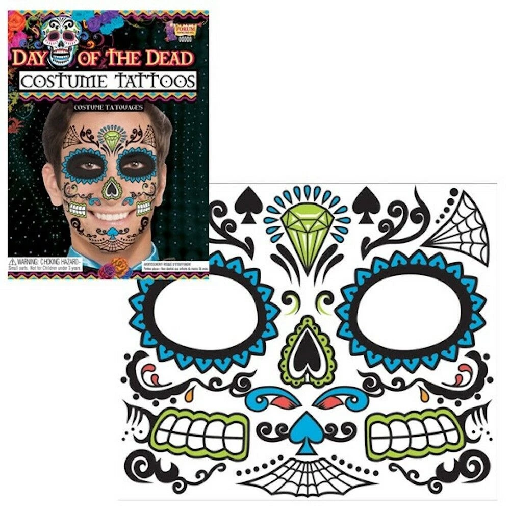 Tomfoolery Costume Accessories Day Of The Dead Temporary Face Tattoo Blue Set Male Costume Sugar Skull 1 Tomfoolery Costume Accessories Day Of The Dead Temporary Face Tattoo Blue Set Male Costume Sugar Skull