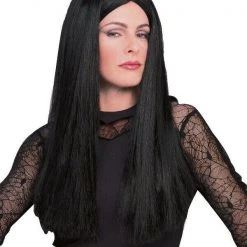 Rubie's Addams Family Morticia Deluxe Halloween Long Black Girls Ladies Wig