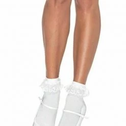 Lace Ruffle Ankle Socks Black Or White 50s Costume Socks | Leg Avenue Costume Accessories