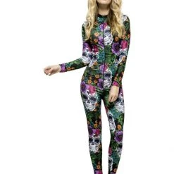 Smiffys Halloween Costumes Fever Day Of The Dead Bodysuit Halloween Ladies Costume