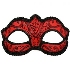 Tomfoolery Burlesque Glitter Masquerade Mask With Black Braiding & Ribbons