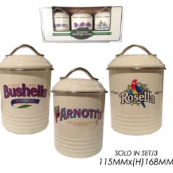 Home & Garden Set Of Three Australian Heritage Icons Canisters Arnotts Bushells Rosella CREAM