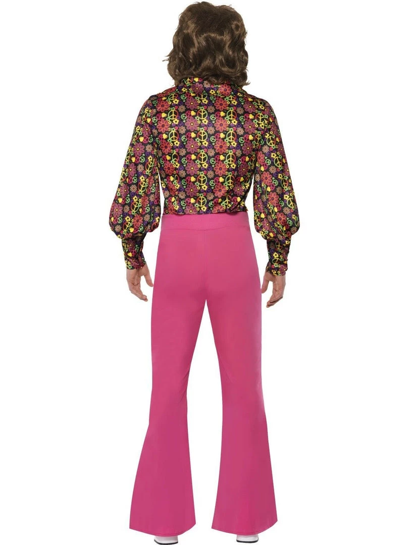 Smiffy's 1960s Hippie Suit Peace Symbol Shirt & Flared Neon Pink Trousers Mens Costume Costumes 2 Smiffy's 1960s Hippie Suit Peace Symbol Shirt & Flared Neon Pink Trousers Mens Costume Costumes
