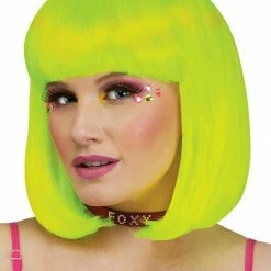Sweidas Black Light Neon Rave Ladies Costume Wigs | Hot Pink White Acid Yellow