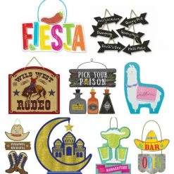 Balloon Agencies Fiesta Cinco Margarita Halloween Llama Western MDF Deluxe Hanging Sign Party Supplies