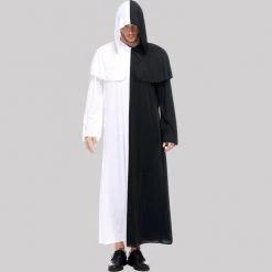 Unbranded Halloween Costumes Witch Hooded Robe Black And White Cloak Adult Cape Halloween Costume