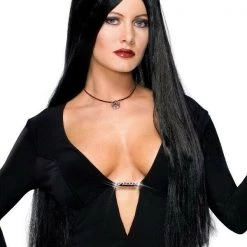 Rubie's Addams Family Morticia Deluxe Halloween Long Black Girls Ladies Wig