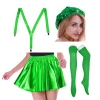 JD Party Christmas Adult Costumes Green Christmas Outfit Metallic Skirt Beret Hat Teens Ladies Costume Kit