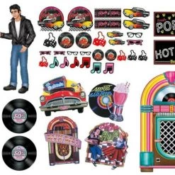 Balloon Agencies Party Supplies 50s Rock & Roll Juke Box Record Car Cardboard Cutouts Party Decoration