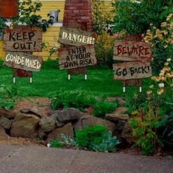 Amscan Halloween Props/Decoration 3Pk Garden Footpath Halloween Warning Scary Signs DANGER BEWARE KEEP OUT Props