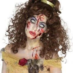 Smiffy's Zombie Golden Princess Belle Curly Brown Ladies Halloween Costume Wig