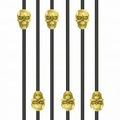 Balloon Agencies Halloween Props/Decoration Black And Metallic Gold Skull Straws Pack Of 6 Halloween Party Supplies