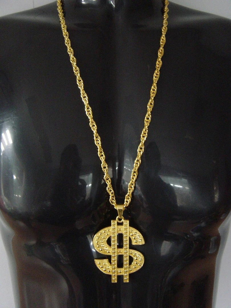 Aussie Toys Bling $ Dollar Sign Pimp Gangster Hip Hop Chunky Metal Necklace Silver Or Gold Costume Accessories 2 Aussie Toys Bling $ Dollar Sign Pimp Gangster Hip Hop Chunky Metal Necklace Silver Or Gold Costume Accessories