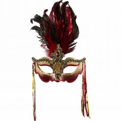 Balloon Agencies Deluxe Luxe Red Feather Venetian Ladies Masquerade Mask Costume Accessories
