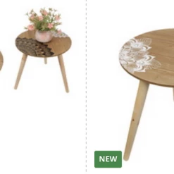 MAL Bohemian Style Mandala Side Table Bedside Coffee Table With Black & White Prints Home & Garden