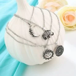 Unbranded Bohemian Multilayer Chain Punk Elephant Moon Shell Pendants Ladies Necklace Fashion Jewelry