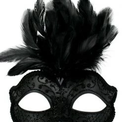 Tomfoolery Burlesque Glitter Masquerade Mask With Feathers And Gem Costume Mask